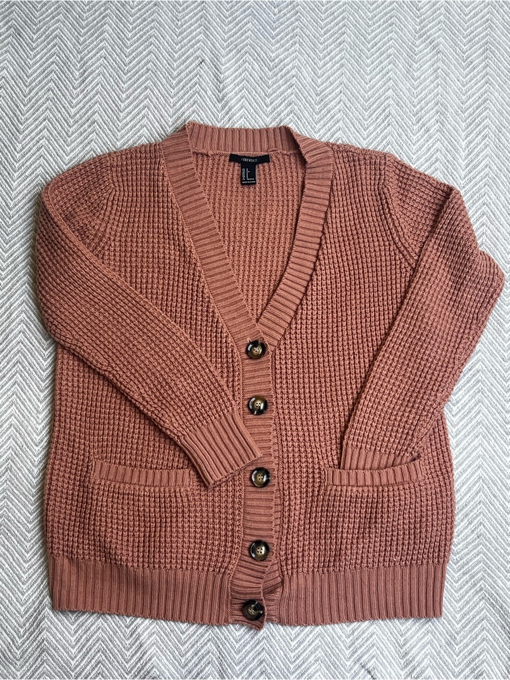 Forever 21 Rose Mauve Button-Front Knit Cardigan
